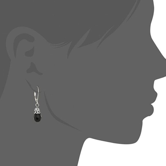 1928 Silver and Black Onyx Crystal Dangling Lever Back Hook Earrings - Picture 6 of 6